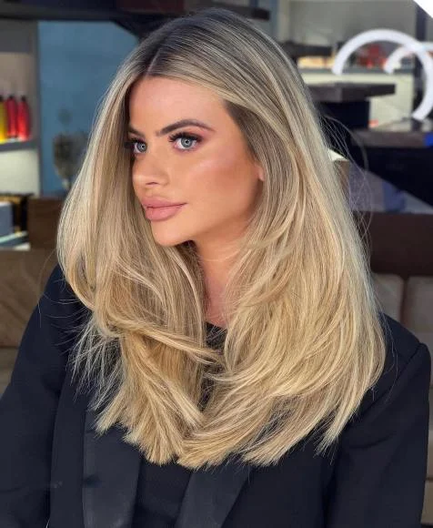 Polished Blonde Layers with Smooth Face Framing
