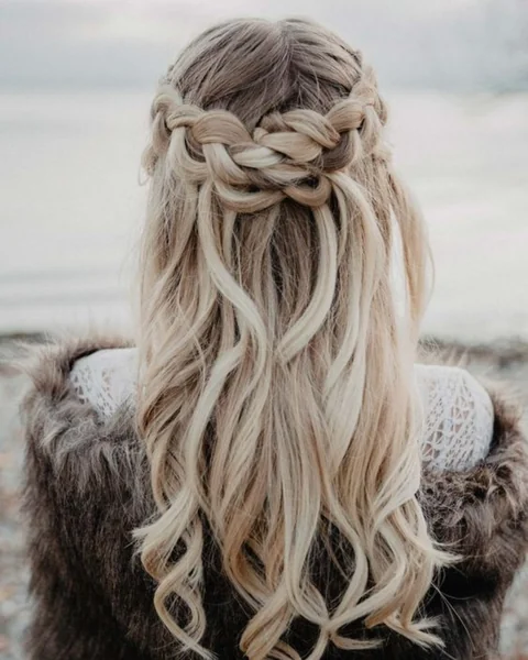 Romantic Half-Up Braid with Loose Curls