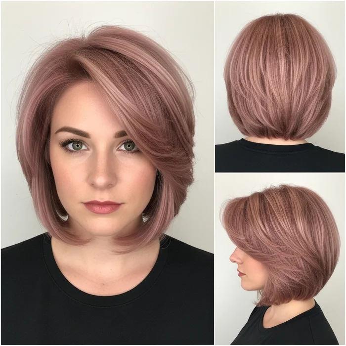 Rose Gold Feathered Bob with Volume