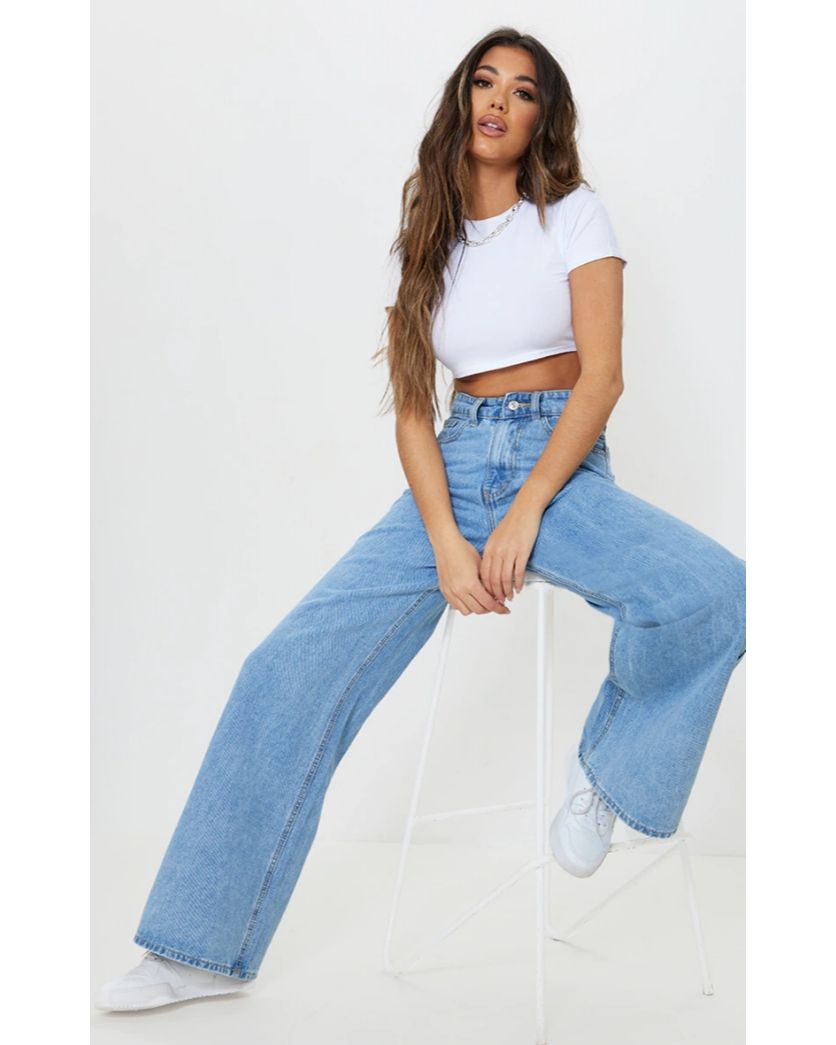 Women's Light Blue High Waist Wide Leg Jeans | Baggy Jeans | Daraz.pk