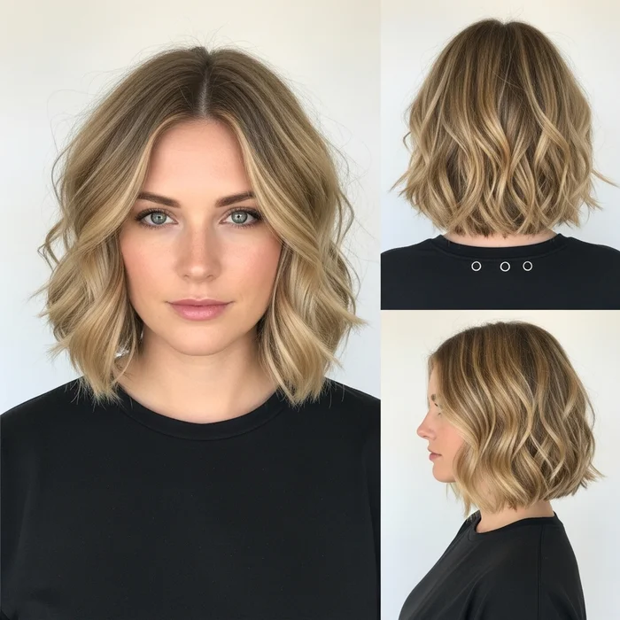 Sandy Blonde Wavy Blunt Bob
