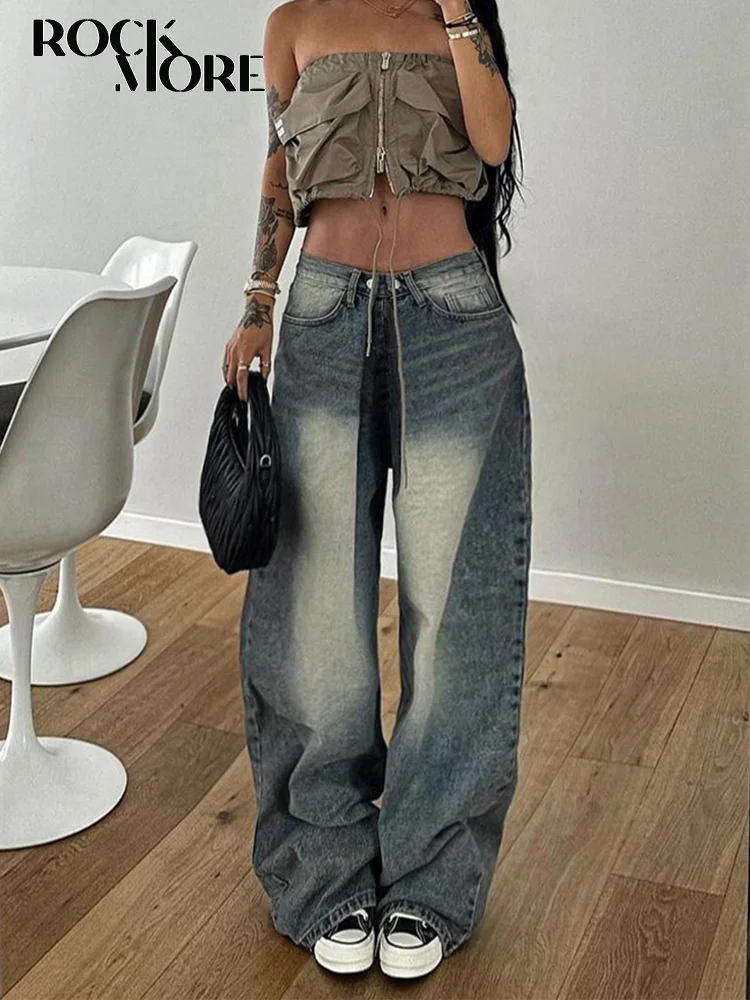 Rockmore Streetwear Baggy Jeans Women Fashion Low Waist Jean Pants Y2K Vintage Casual Oversize Straight Washed Denim Trousers - AliExpress