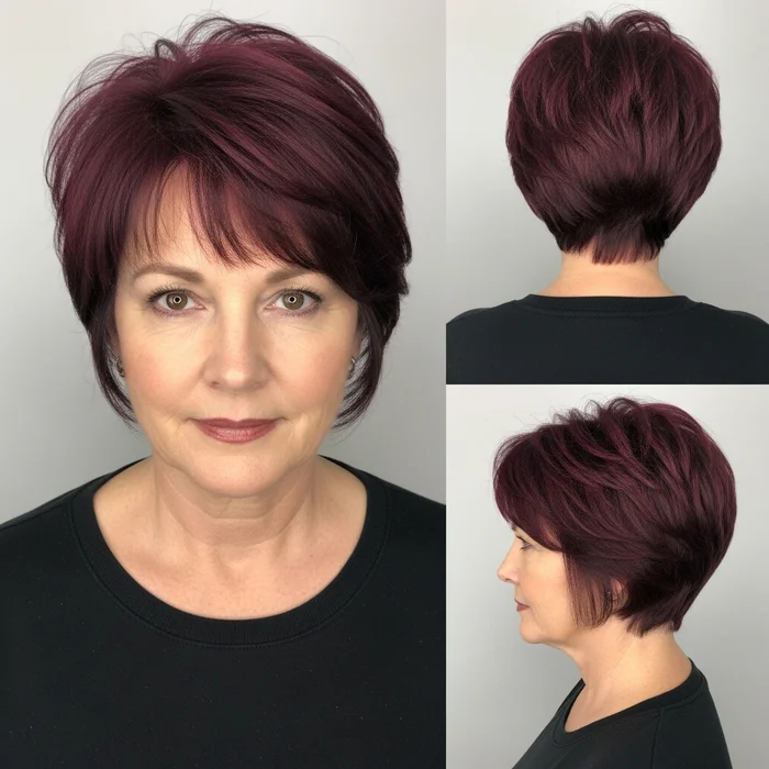 Short Burgundy Pixie Bob with Undercut