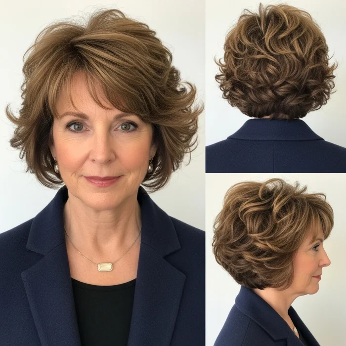 Short Curly Layered Bob For Women Over 50