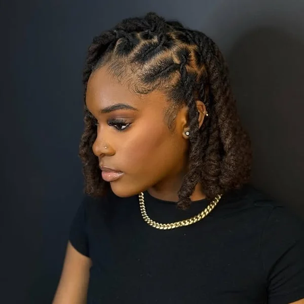 Short Faux Loc Bob with Unique Zig-Zag Parts