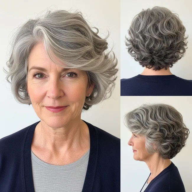 Short Layered Curly Grey Cut