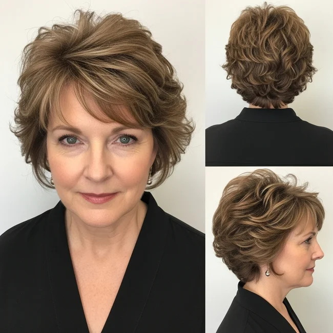 Short Layered Curly Haircut For Round Faces