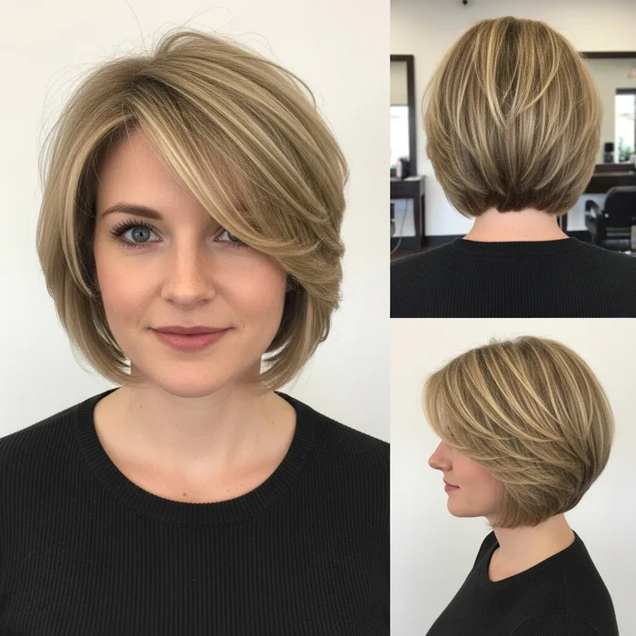 Short Layered Feathered Bob For Fine Hair