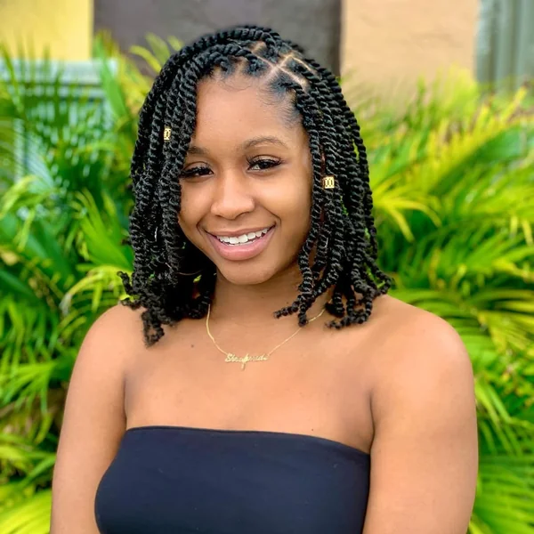 Short Passion Twist Bob with Gold Cuffs