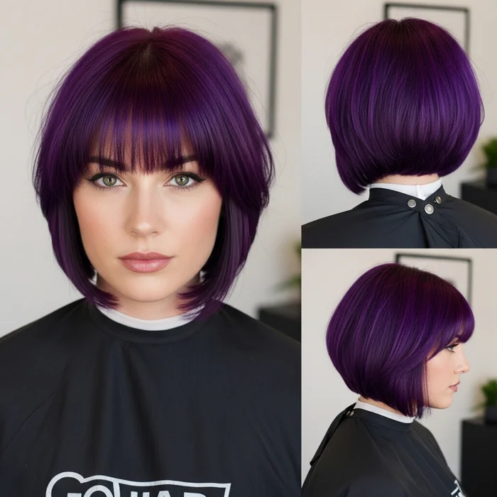 Short Vivid Angled Bob with Bangs