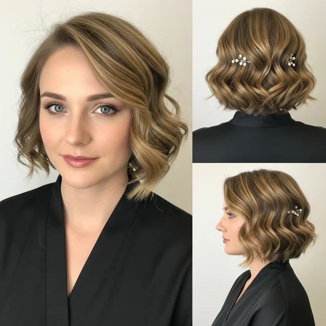 Short Wavy Bridal Hairstyle For Women