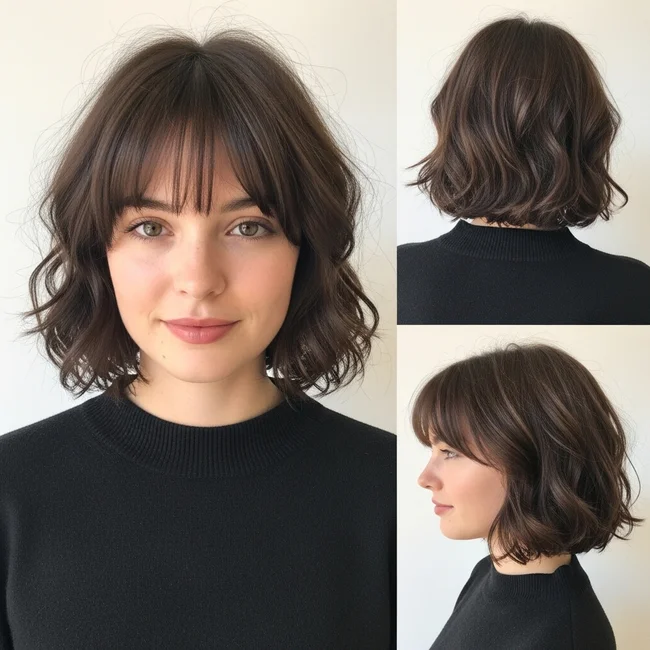 Short Wavy Haircut With Bangs