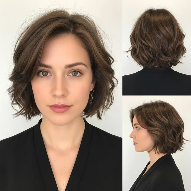 Short Wavy Hairstyle With No Bangs