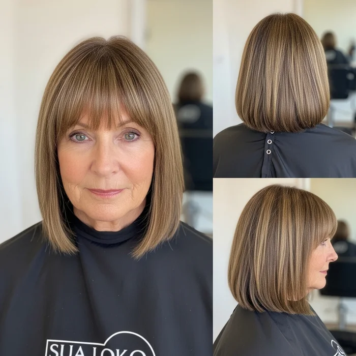 Shoulder-Length Lob With Blunt Bangs