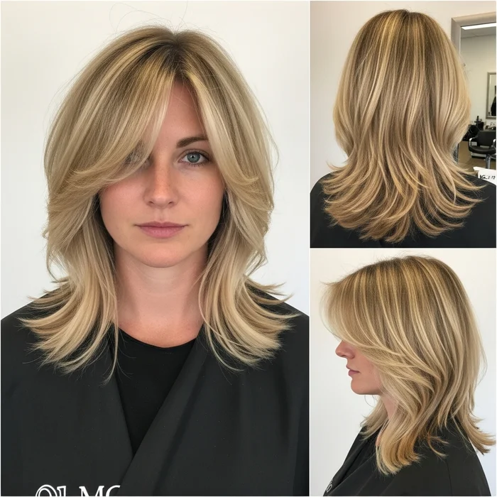 Side-Swept Layered Blond Waves