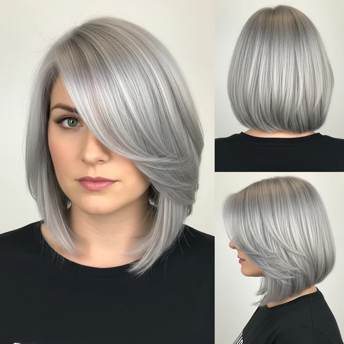 Silver Bob With Side Part