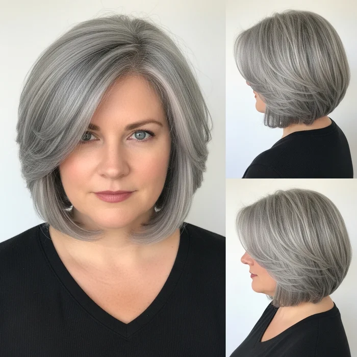 Silver Feathered Layered Bob