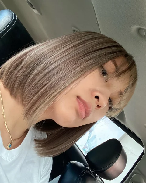 Sleek A-Line Bob with Ash Highlights and Wispy Bangs