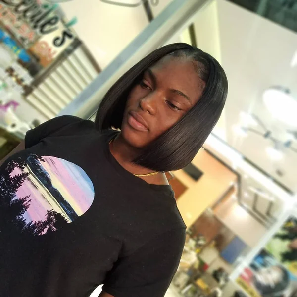 Sleek A-Line Bob with Sharp, Angled, and Polished