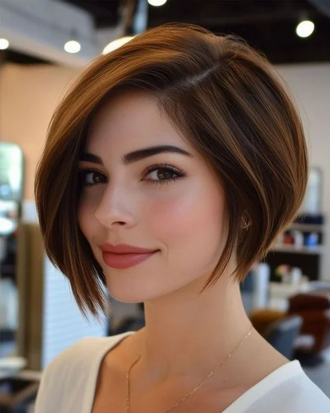 Sleek Angled Stacked Bob in Rich Auburn