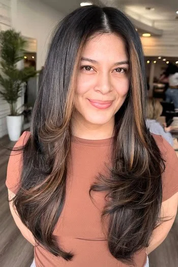 Sleek Brunette Layers with Soft Face-Framing Flow