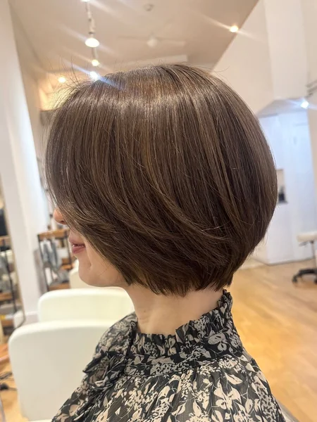 Sleek Brunette Stacked Bob for Thick Hair