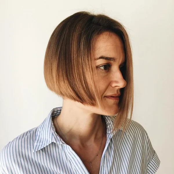 Sleek Caramel A-Line Bob for Fine Hair