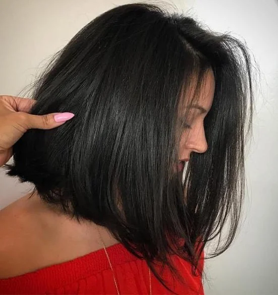 Sleek, Voluminous Lob in Deep Dark Espresso