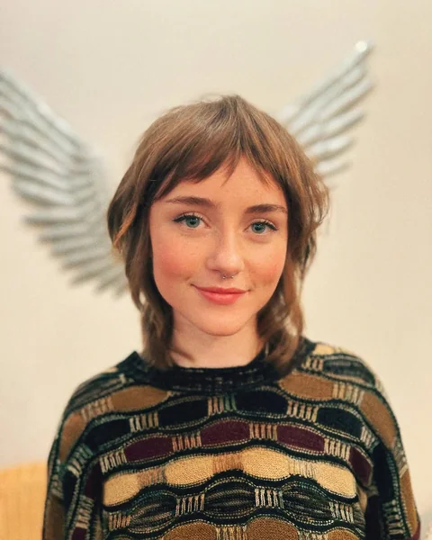Soft Brown Mini-Mullet Shag with Bangs