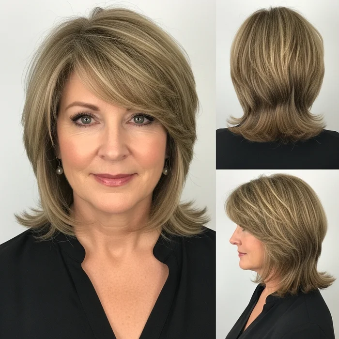 Soft Layered Wedge with Side-Swept Bangs for Hairstyle