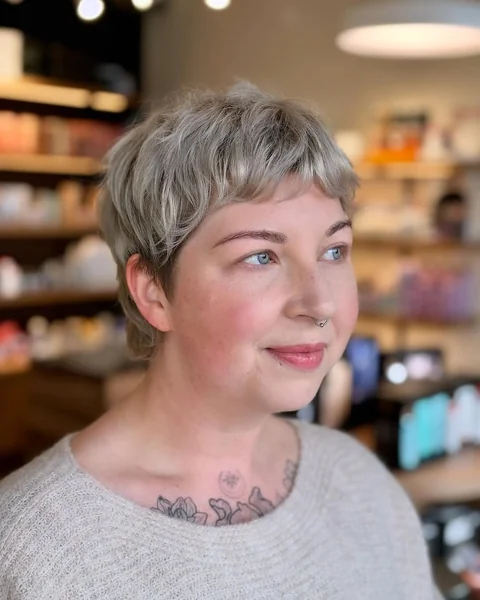 Soft Silver Pixie with Wavy Texture and Micro-Fringe