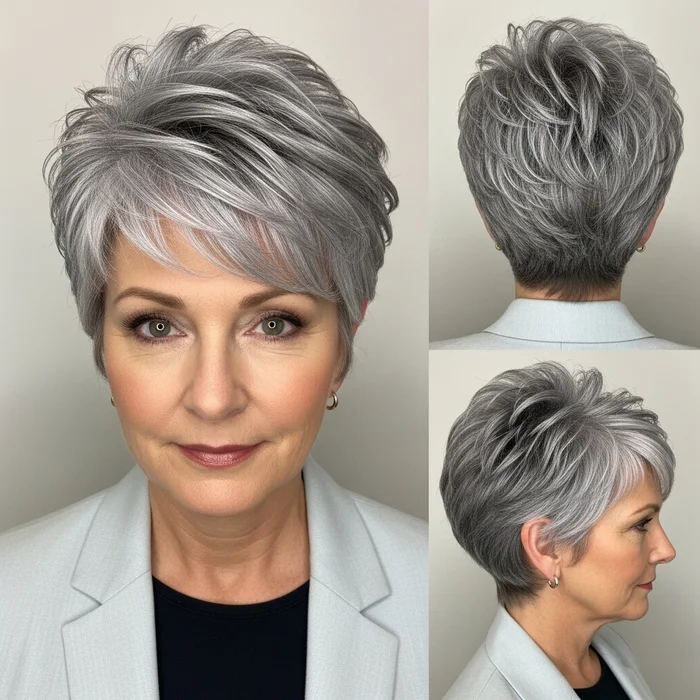 Spiky Silver Gray Pixie with Texture for Women Over 50