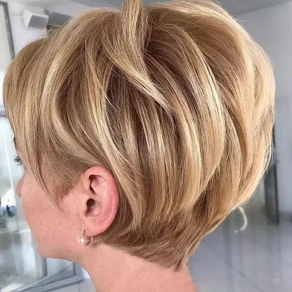 Stacked Blonde Textured Pixie with Undercut Nape