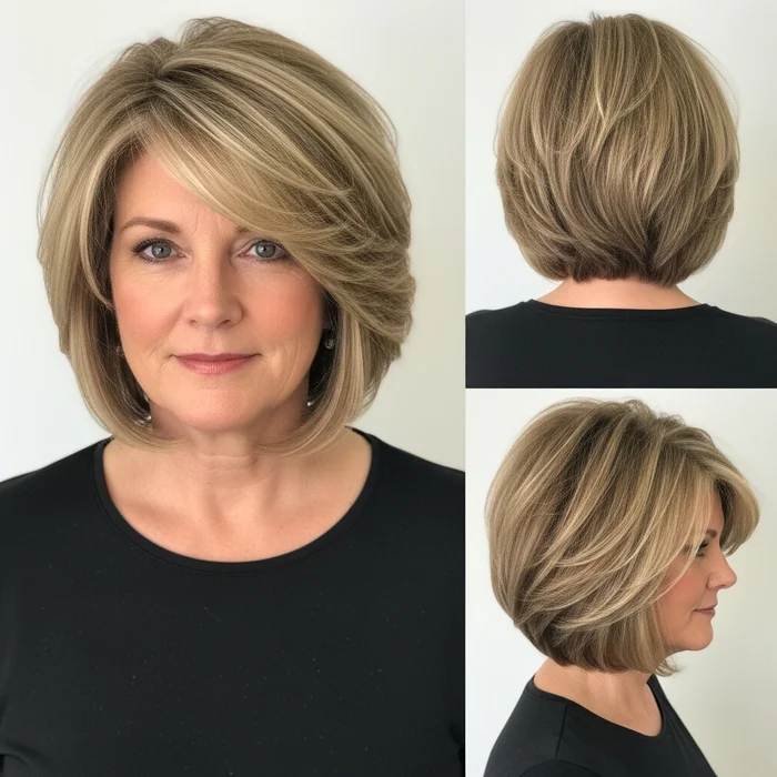 Stacked Highlighted Bob with Piecey Layers