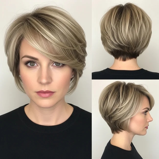 Stacked Pixie Bob haircut Fine Hair