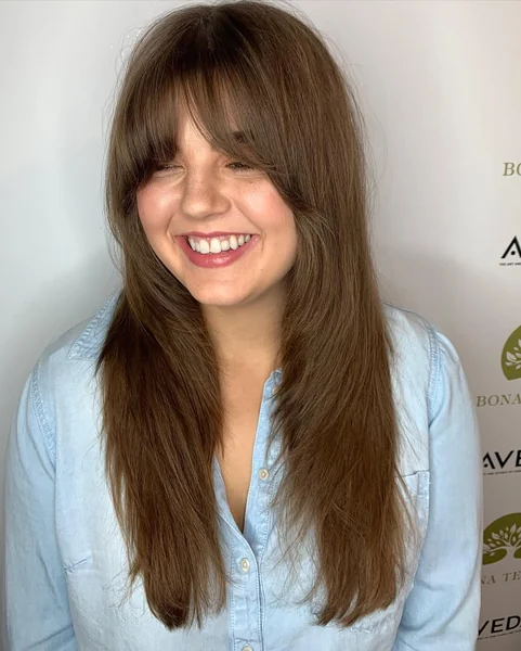 Straight Brunette Long Shag with Full Fringe