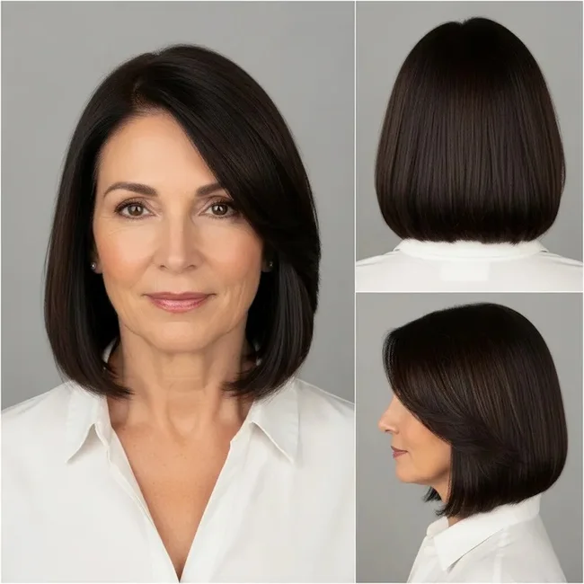 Straight Dark Brown Bob Hairstyles for Older Women