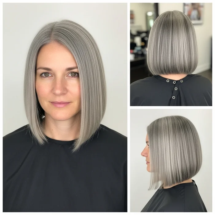 Straight Gray Bob With Tapered Ends
