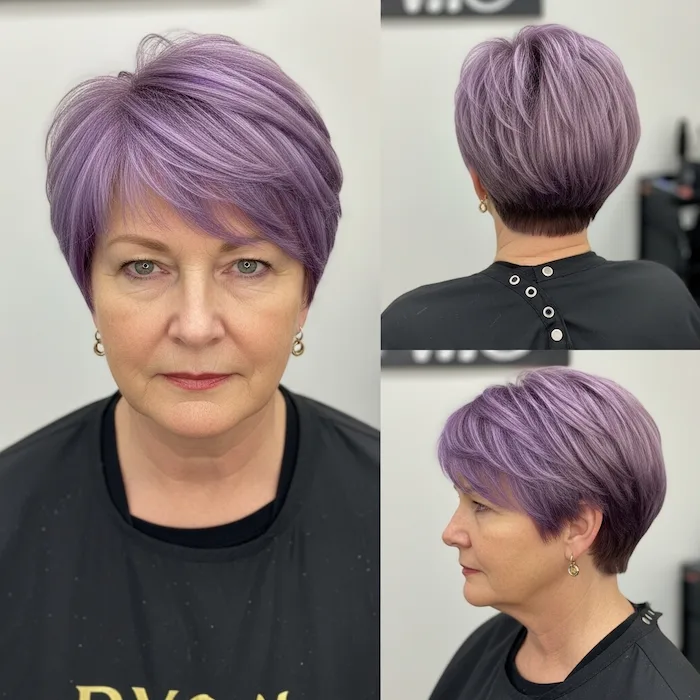 Straight Pixie with Purple and Lavender Highlights