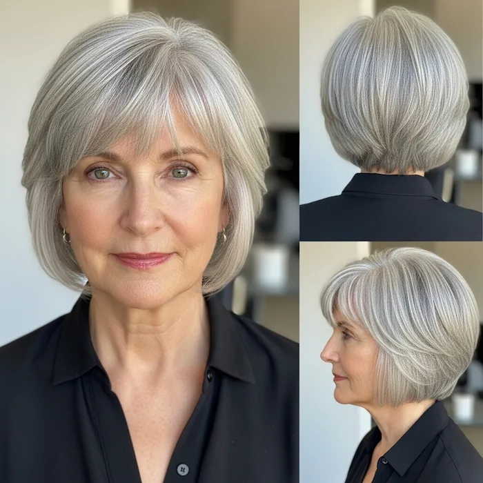 Straight Silver Pixie with Bangs