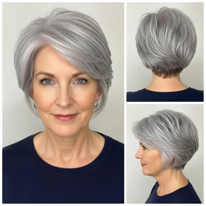 Straight Silver Pixie with Textured Top