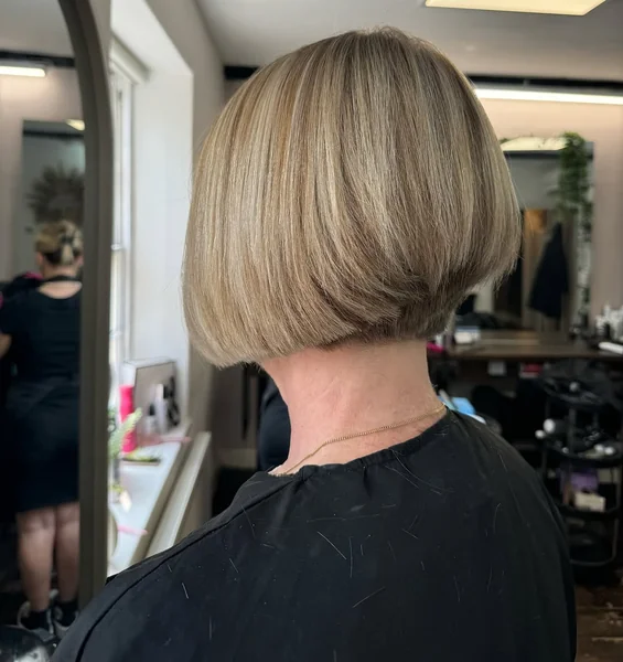 Structured Stacked Bob in Warm Honey Blonde