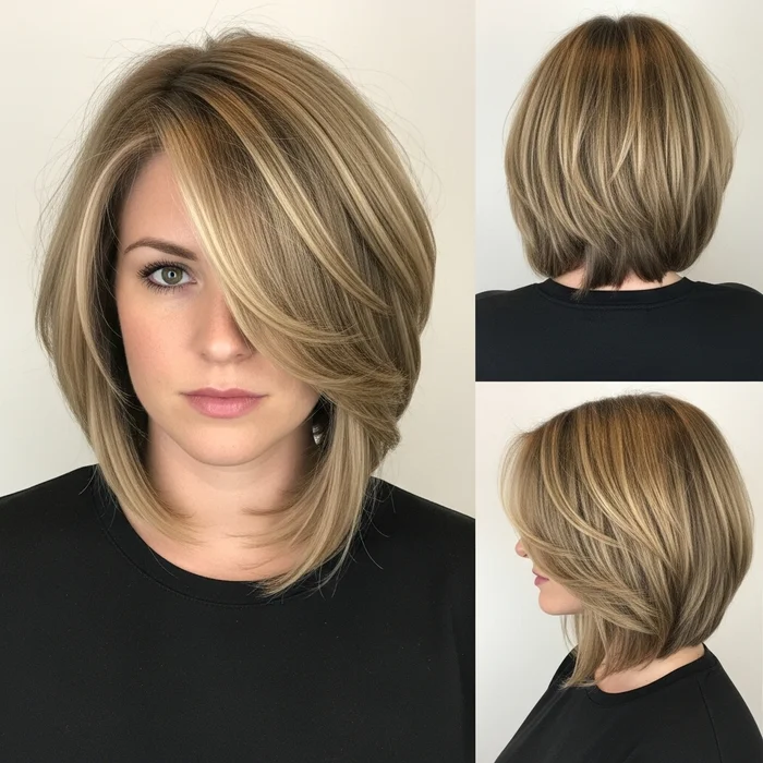 Textured Angled Bob With Highlighted Layers