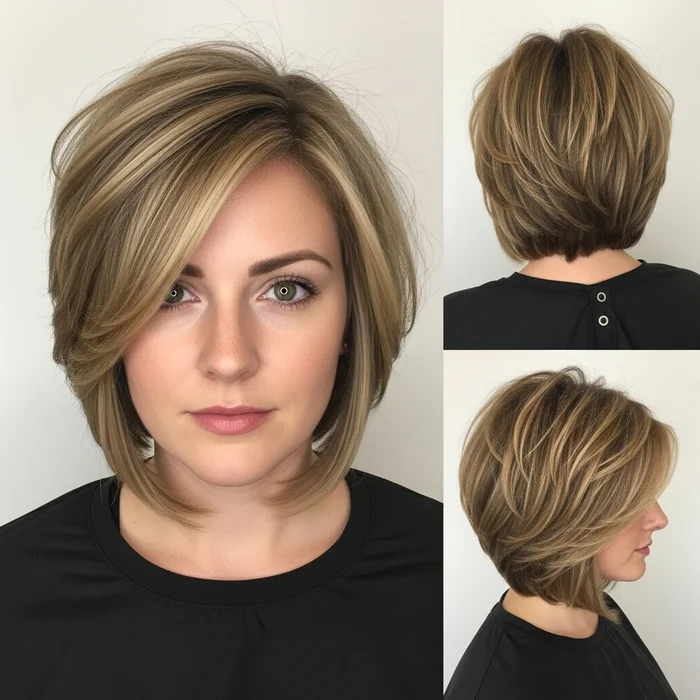 Textured Angled Bob with Money Piece Highlights
