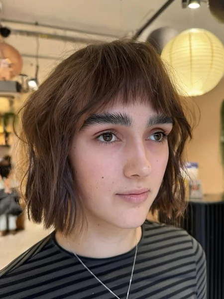 Textured Wavy Bob with Choppy Micro Fringe