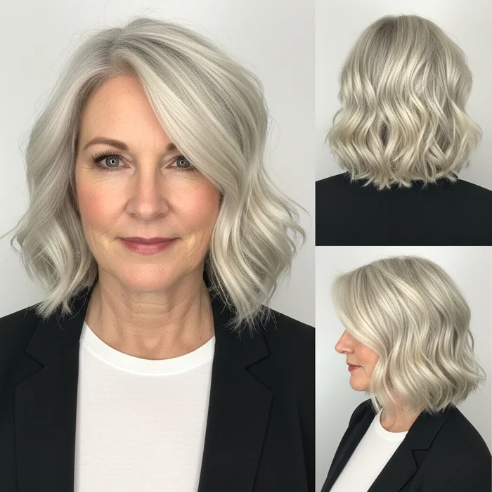 Textured Wavy Pearl-Blonde Bob