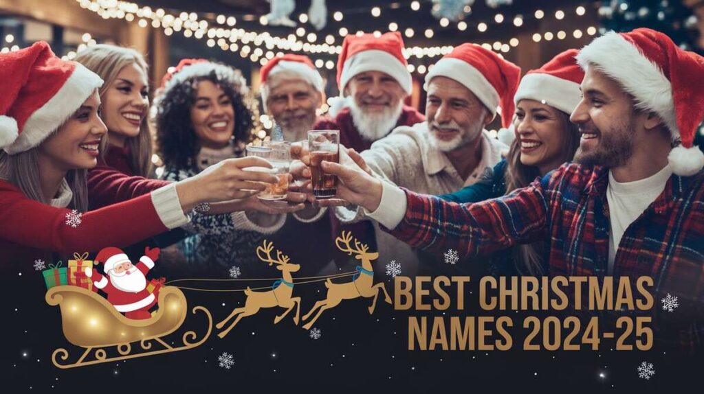 An illustration highlighting the most popular Christmas names of 2020, adorned with seasonal motifs and cheerful designs.