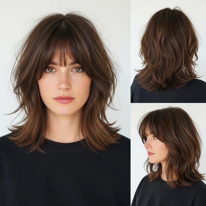 Tousled Medium-Length Waves With Curtain Bangs