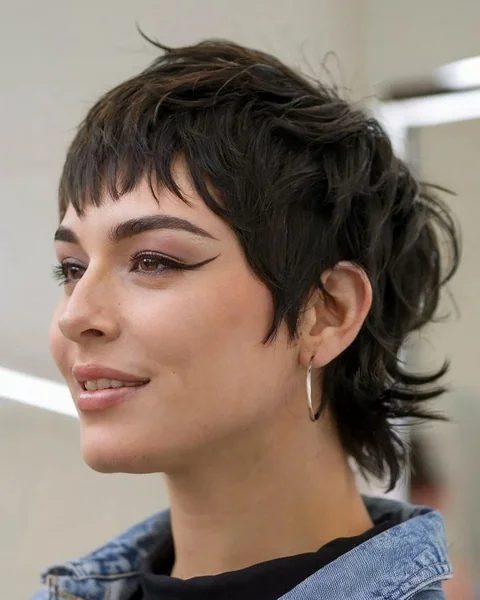 Ultra-Textured Wavy Pixie-Shag with Micro Bangs