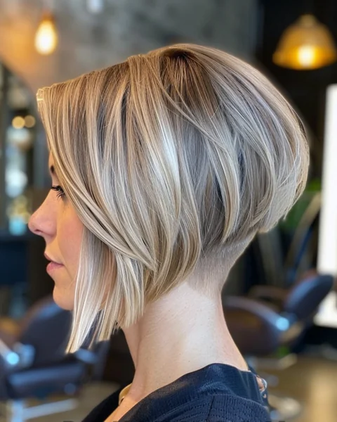 Undercut Stacked A-Line Bob in Cool Blonde